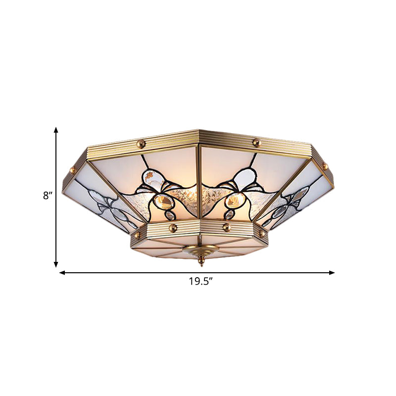 Brass Conical Flush Mount Lamp with Frosted Glass for Bedroom - 4 Heads, 16"/19.5" Size