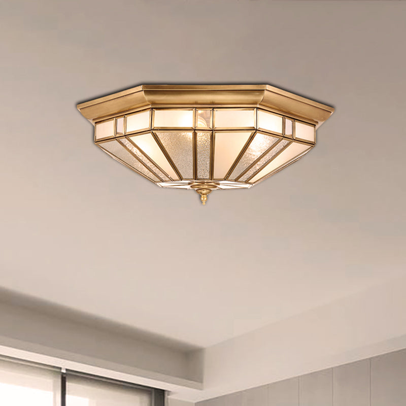Geometric Ceiling Mount Brass Flush Light Fixture for Bedroom - Beveled Glass - 4/6 Bulbs - 19.5"/23.5" W
