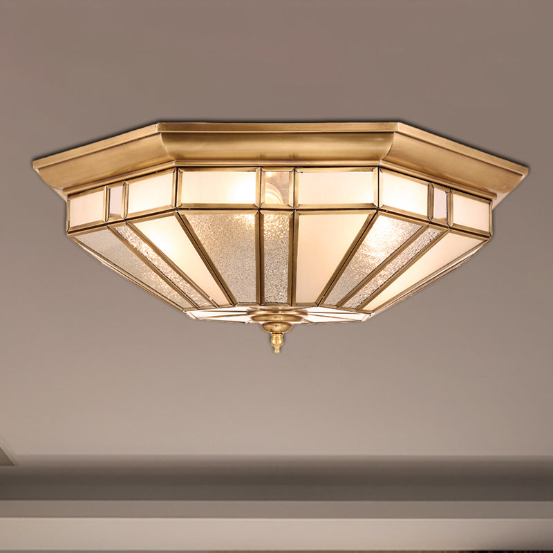 Geometric Ceiling Mount Brass Flush Light Fixture for Bedroom - Beveled Glass - 4/6 Bulbs - 19.5"/23.5" W