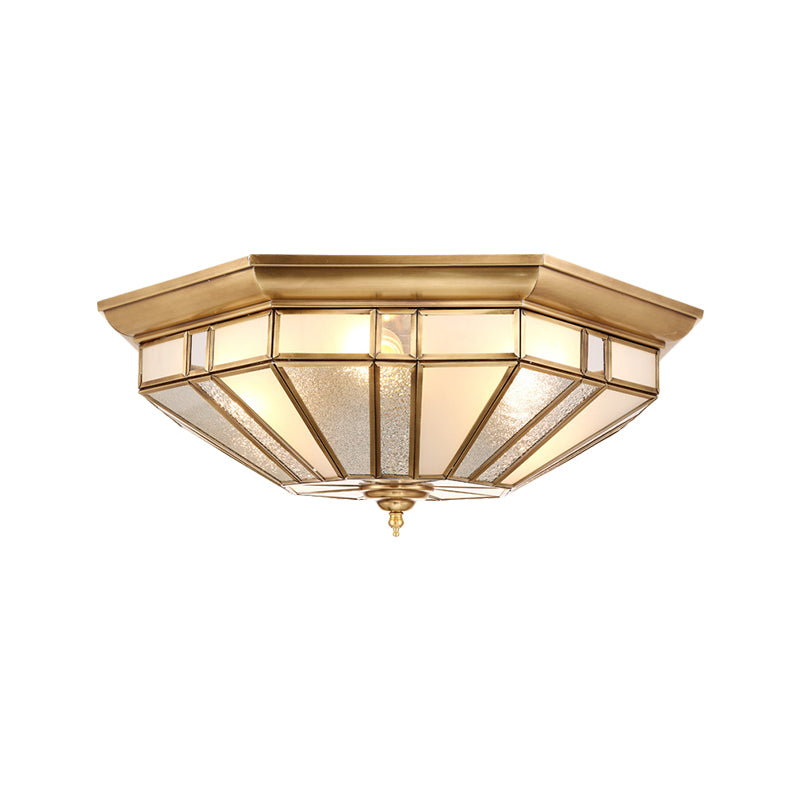 Geometric Ceiling Mount Brass Flush Light Fixture for Bedroom - Beveled Glass - 4/6 Bulbs - 19.5"/23.5" W