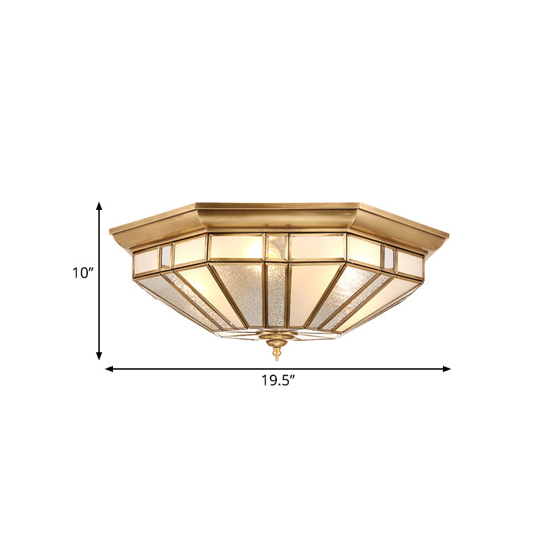 Geometric Ceiling Mount Brass Flush Light Fixture for Bedroom - Beveled Glass - 4/6 Bulbs - 19.5"/23.5" W
