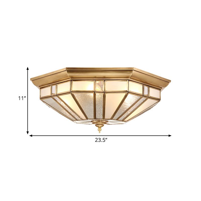Geometric Ceiling Mount Brass Flush Light Fixture for Bedroom - Beveled Glass - 4/6 Bulbs - 19.5"/23.5" W