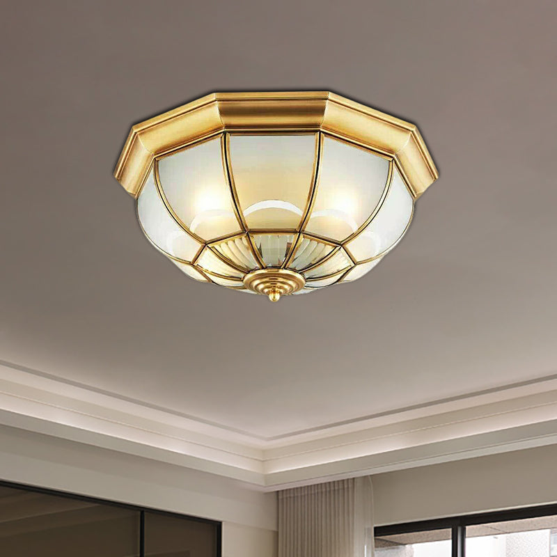 Colonialist Flush Mount Lamp for Bedroom - Frosted Glass Brass Ceiling Flush Dome (3/4/6 Heads) - 14"/18"/23.5" Wide