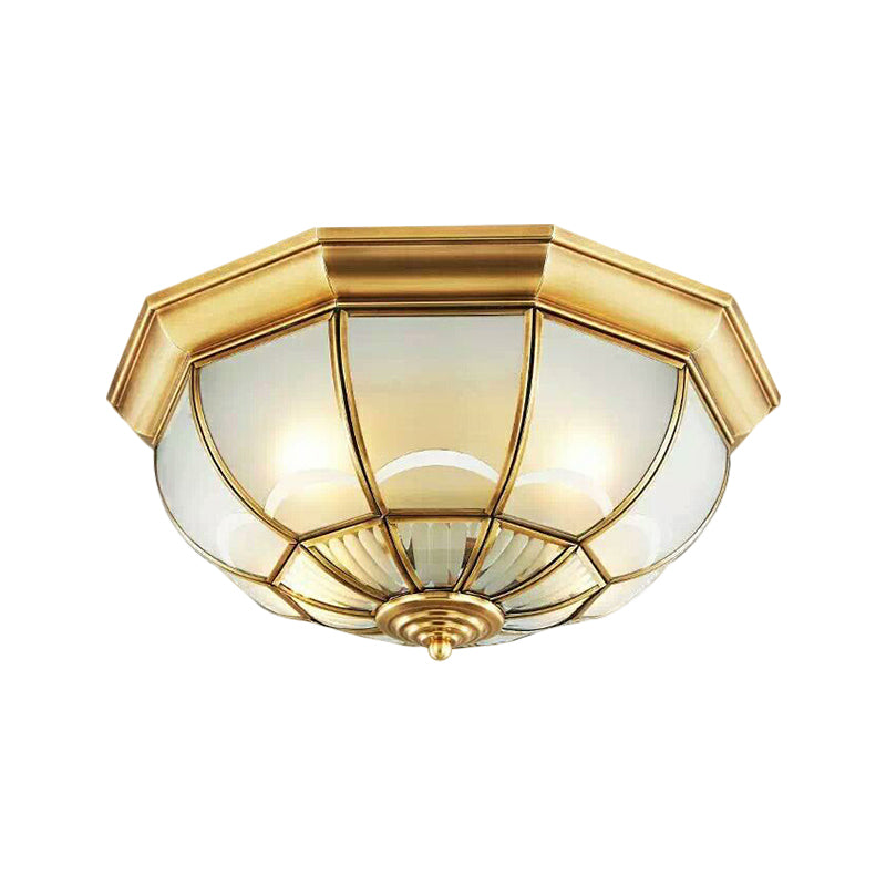 Colonialist Flush Mount Lamp for Bedroom - Frosted Glass Brass Ceiling Flush Dome (3/4/6 Heads) - 14"/18"/23.5" Wide