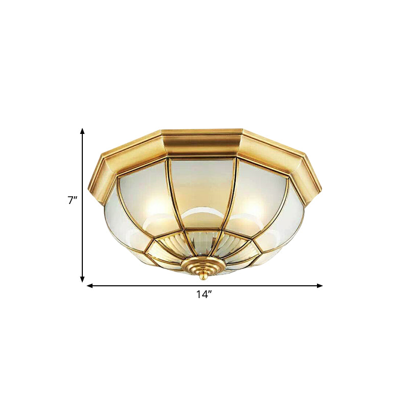 Colonialist Flush Mount Lamp for Bedroom - Frosted Glass Brass Ceiling Flush Dome (3/4/6 Heads) - 14"/18"/23.5" Wide