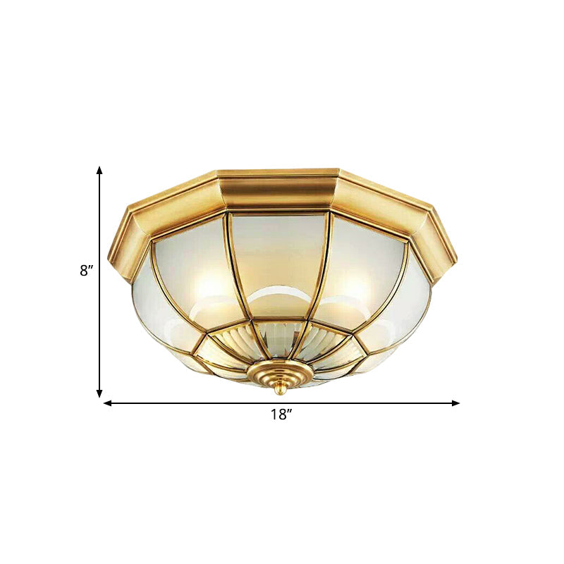 Colonialist Flush Mount Lamp for Bedroom - Frosted Glass Brass Ceiling Flush Dome (3/4/6 Heads) - 14"/18"/23.5" Wide