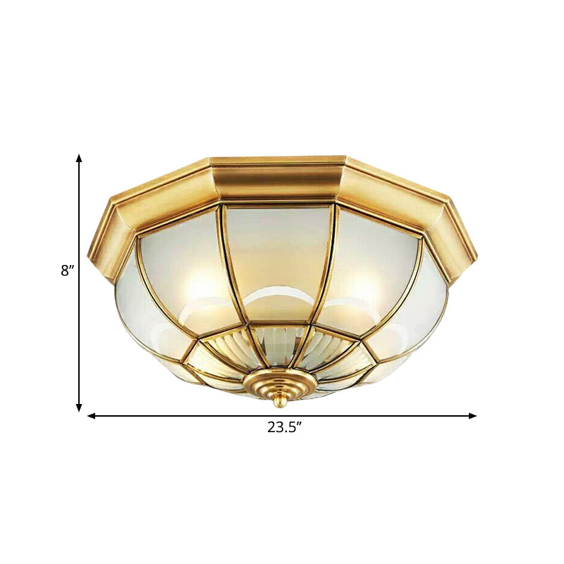 Colonialist Flush Mount Lamp for Bedroom - Frosted Glass Brass Ceiling Flush Dome (3/4/6 Heads) - 14"/18"/23.5" Wide