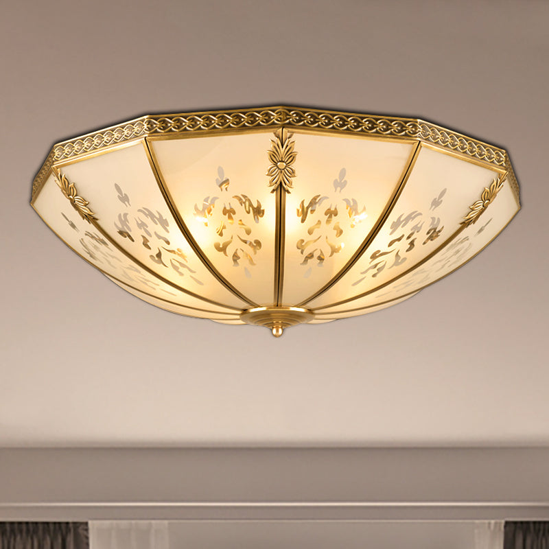 Colonial Milk Glass Ceiling Mount Light Fixture - 3-Bulb Brass Flush Mount Chandelier for Bedroom
