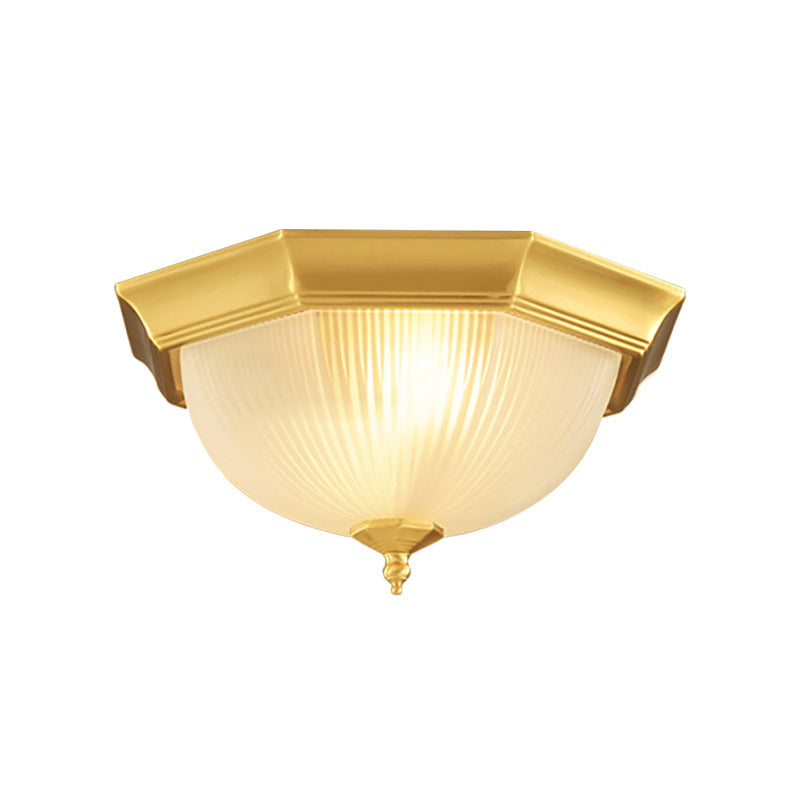 Dome Foyer Flush Mount Light - Colonial Ribbed Opal Glass - Brass Finish - Close to Ceiling Lamp - 12.5"/15" - 2/3 Bulbs