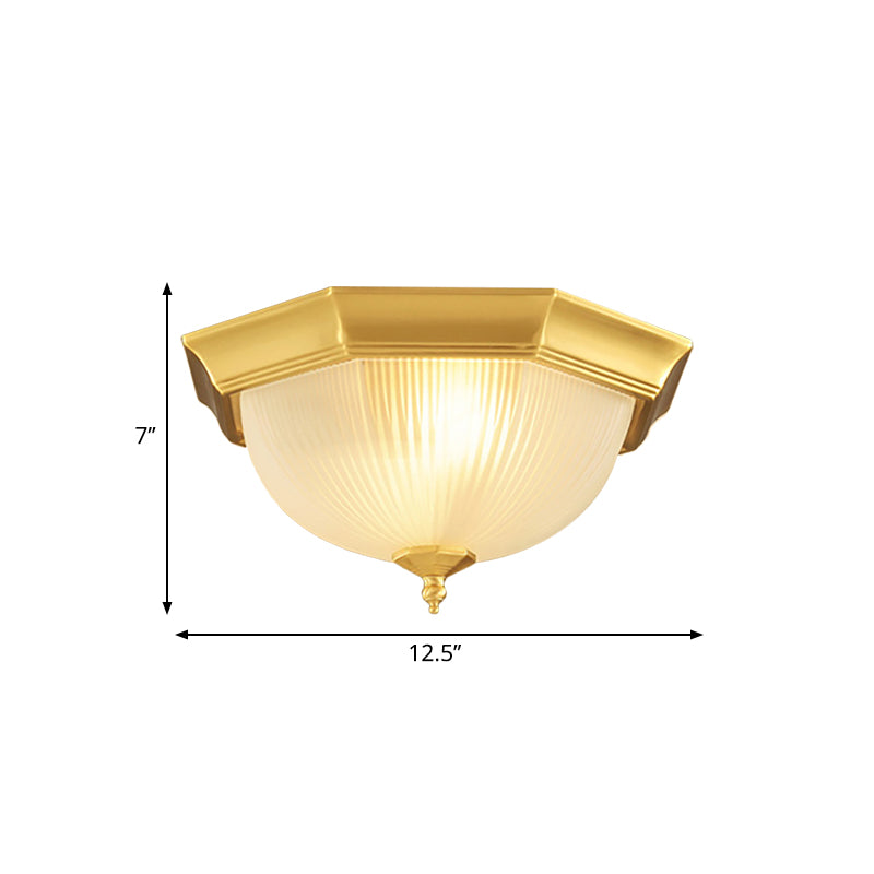 Dome Foyer Flush Mount Light - Colonial Ribbed Opal Glass - Brass Finish - Close to Ceiling Lamp - 12.5"/15" - 2/3 Bulbs