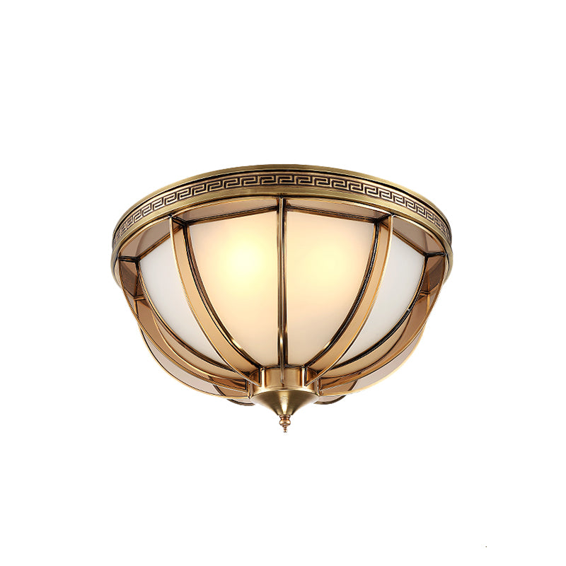 Opal-White Glass Brass Flush Dome Ceiling Lamp - 16.5"/20.5" Width, 3/4 Heads - Colonial-inspired Design - Ideal for Living Room