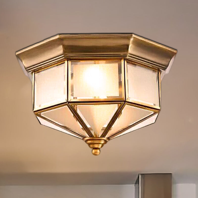 Brass Flush Mount Fixture with Curved Frosted Glass for Bedroom - 2 Lights