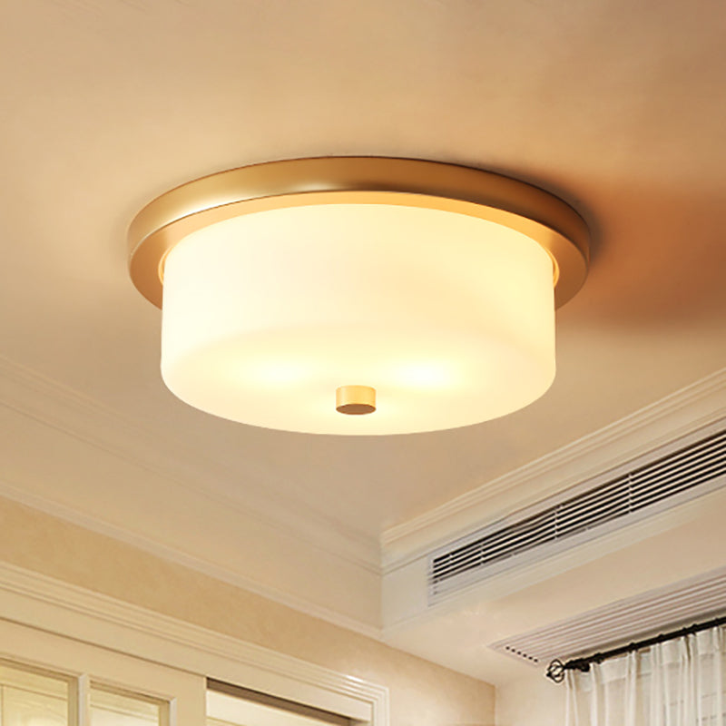 Colonial White Handblown Glass Drum Flush Mount Light with 3 Bulbs