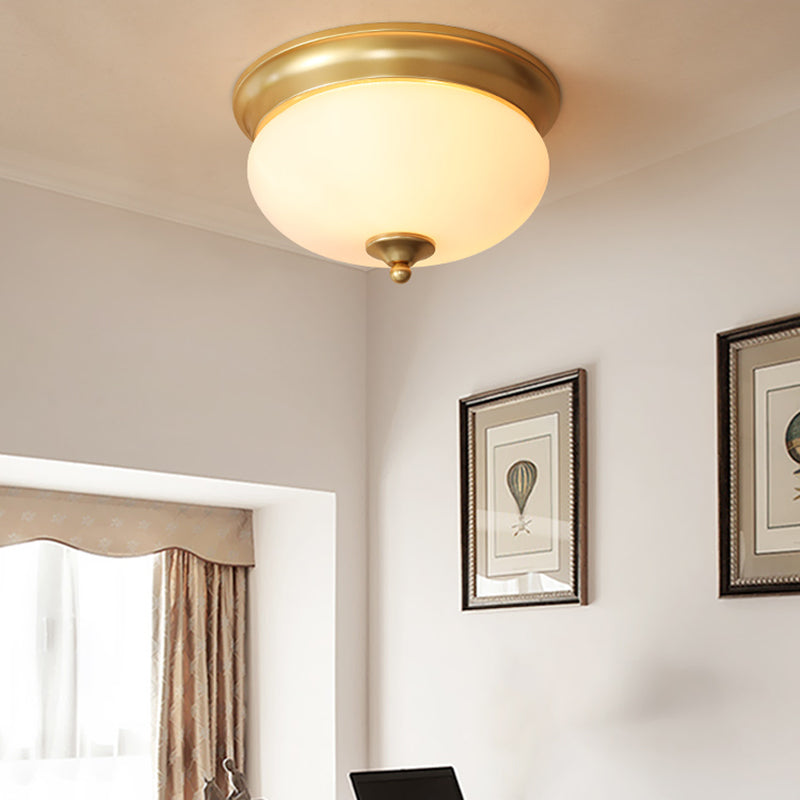 Colonial Brass Flush Mount Ceiling Light with Opal Glass for Living Room - Set of 2