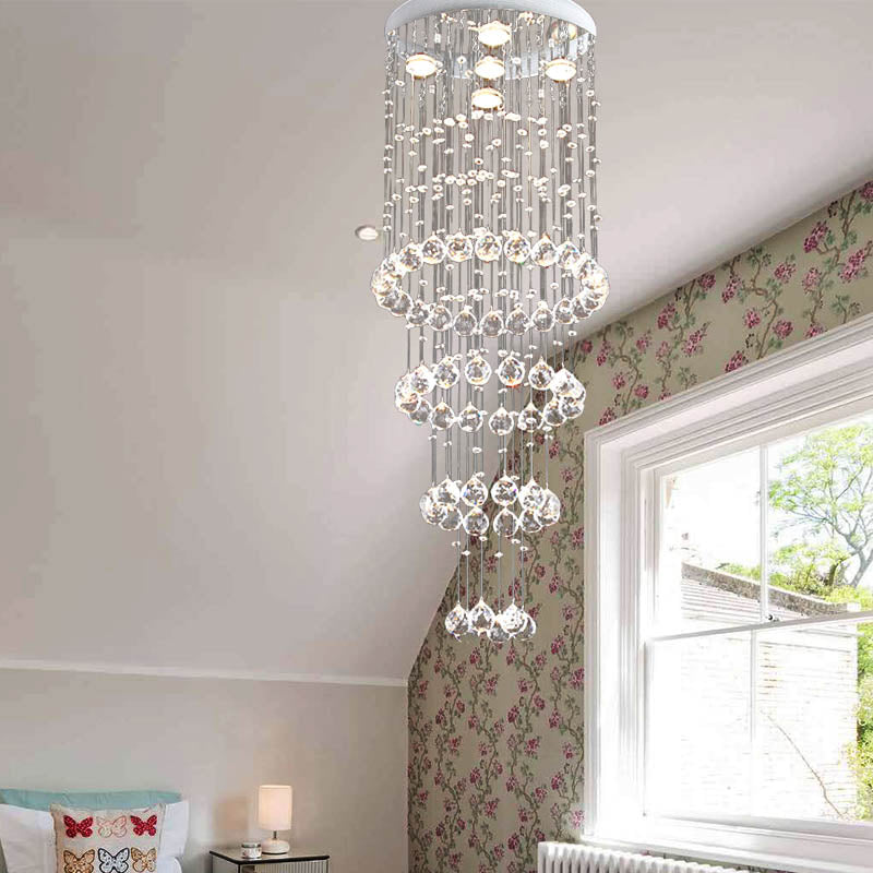 Sleek Nickel Flush Mount Crystal Ceiling Lamp with 5 Layered Faceted Heads