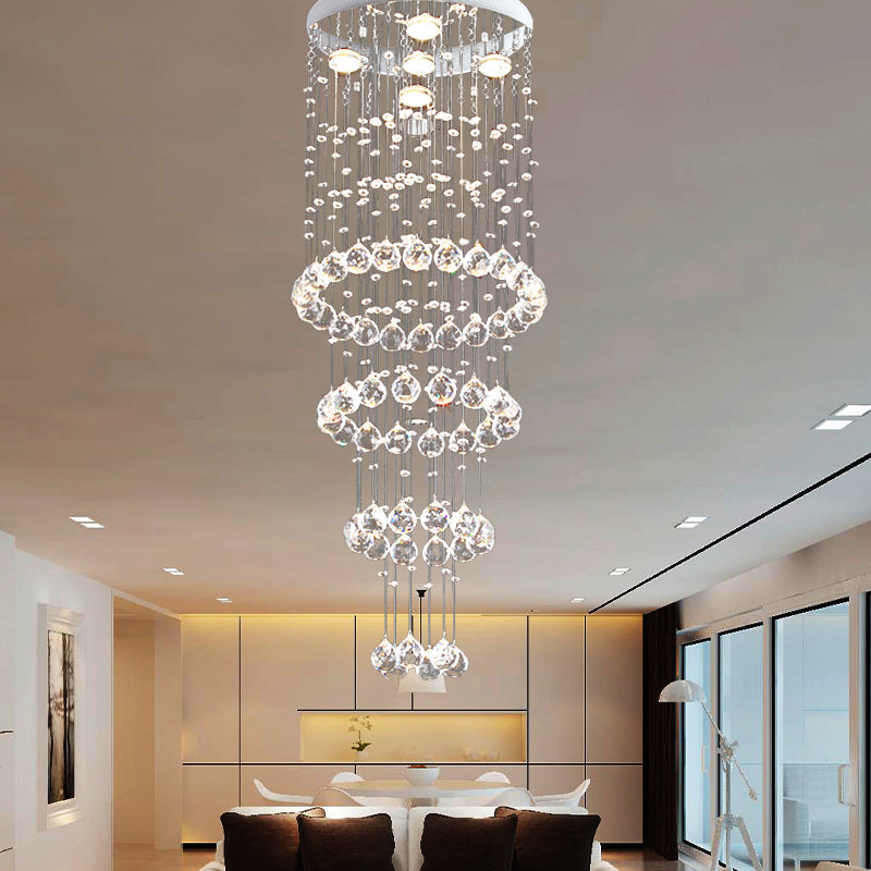 Sleek Nickel Flush Mount Crystal Ceiling Lamp with 5 Layered Faceted Heads