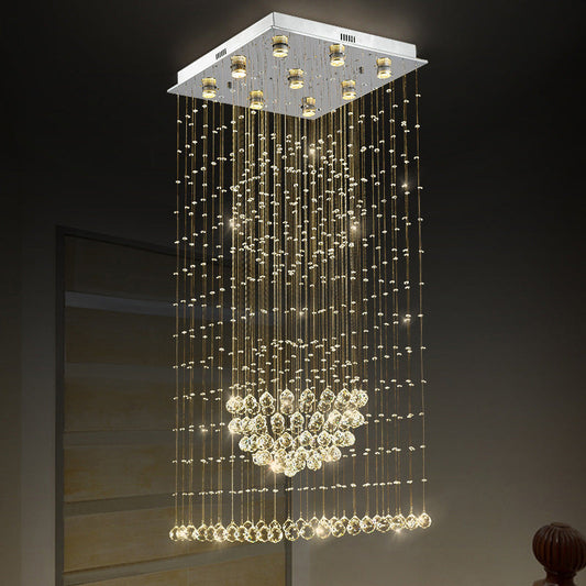 Contemporary Crystal Teardrop Flush Mount with 9 Heads - Nickel Ceiling Lighting