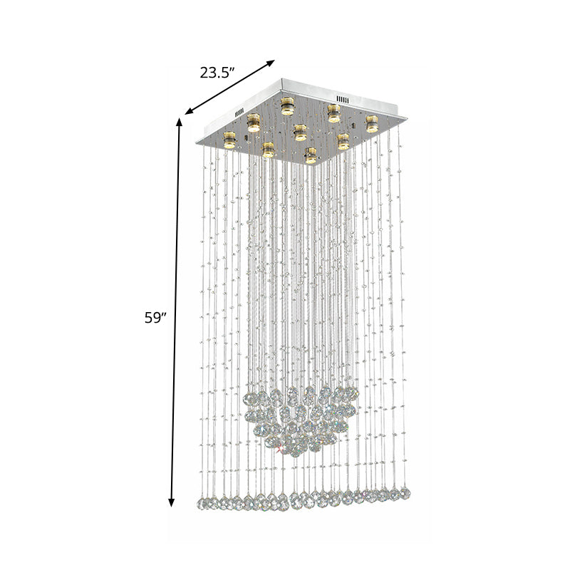 Contemporary Crystal Teardrop Flush Mount with 9 Heads - Nickel Ceiling Lighting