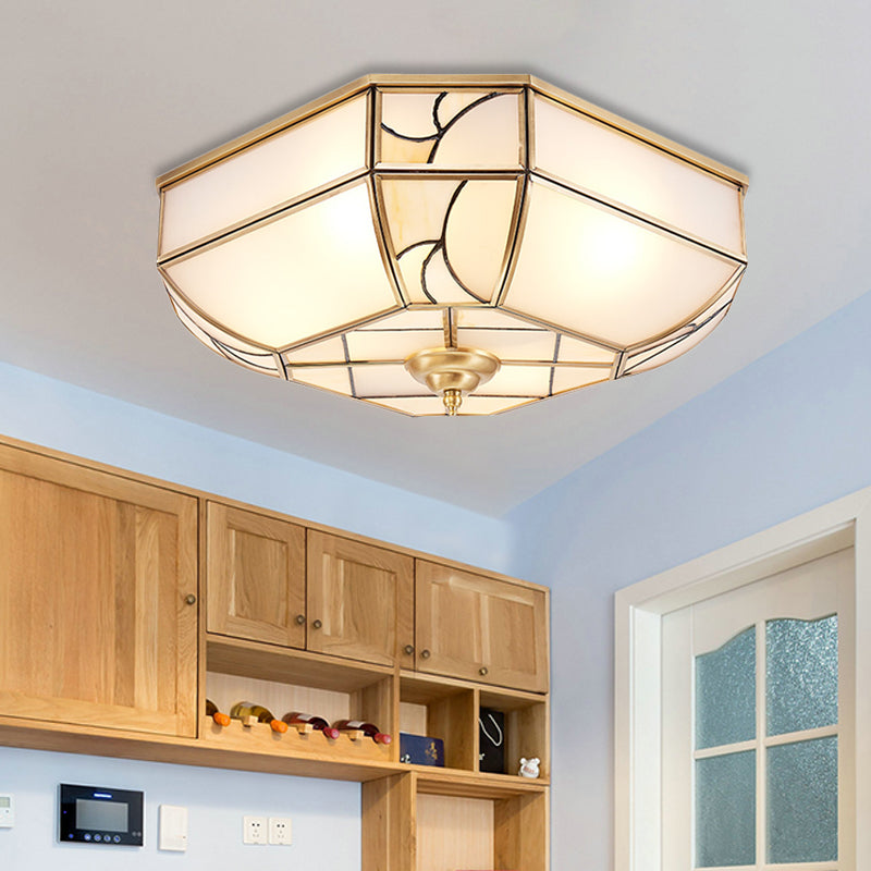 Opal Glass Flush Mount Ceiling Light with Colonial Brass Bowl - Perfect for Bedroom Lighting - Set of 3