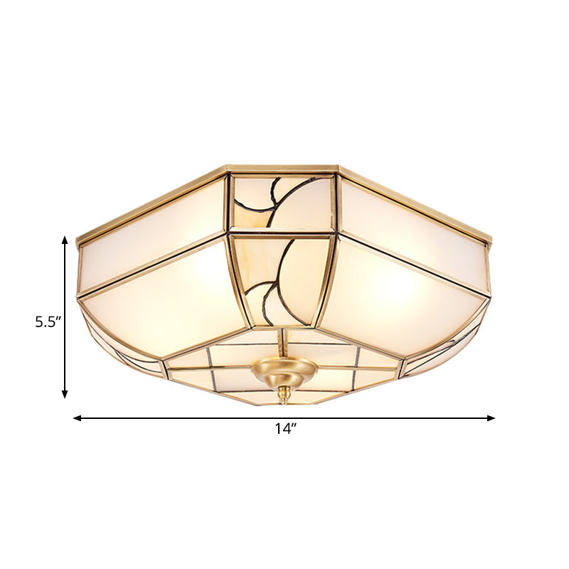 Opal Glass Flush Mount Ceiling Light with Colonial Brass Bowl - Perfect for Bedroom Lighting - Set of 3