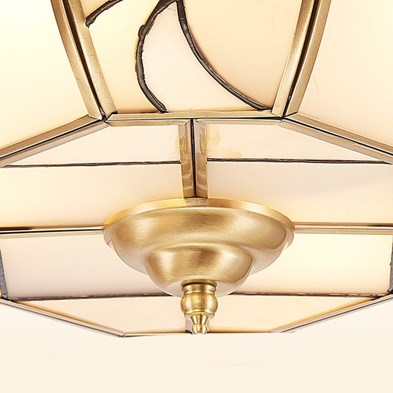 Opal Glass Flush Mount Ceiling Light with Colonial Brass Bowl - Perfect for Bedroom Lighting - Set of 3