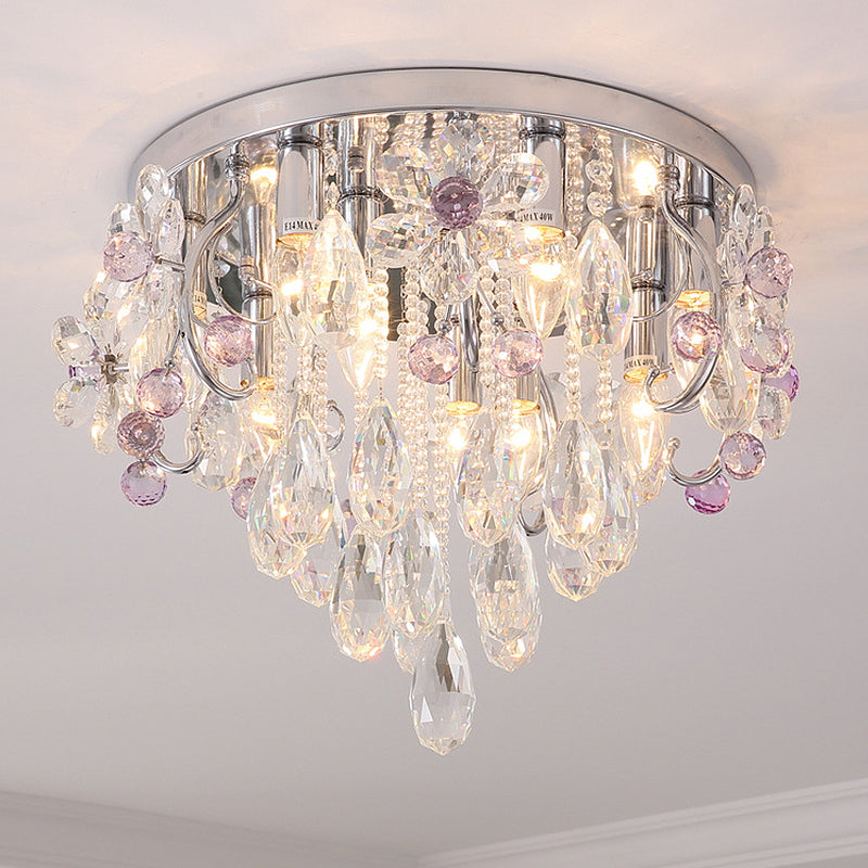 Modernist Crystal Teardrop Flushmount Ceiling Light Fixture with Stainless-Steel Frame - 6/9 Head Options, 19"/25.5" Wide