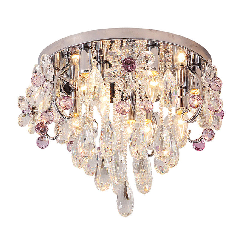 Modernist Crystal Teardrop Flushmount Ceiling Light Fixture with Stainless-Steel Frame - 6/9 Head Options, 19"/25.5" Wide