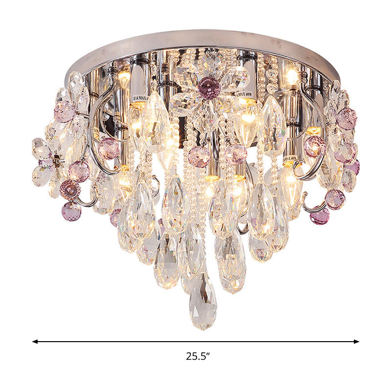 Modernist Crystal Teardrop Flushmount Ceiling Light Fixture with Stainless-Steel Frame - 6/9 Head Options, 19"/25.5" Wide