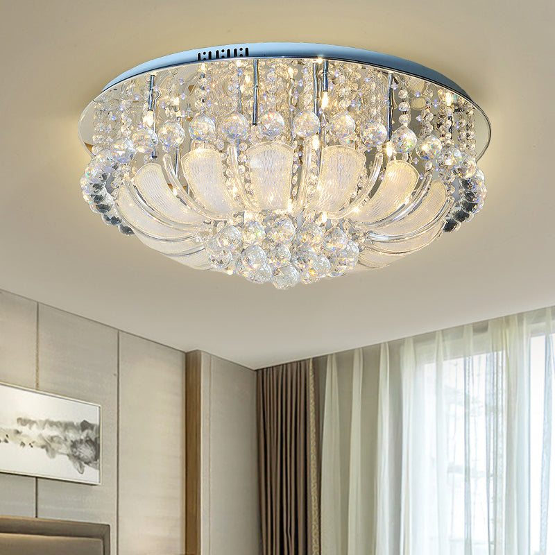 Modern Crystal Round Flush Light - 19.5"/23.5"/31.5" Wide - 6/7/13 Heads - Stainless-Steel Ceiling Mount Fixture