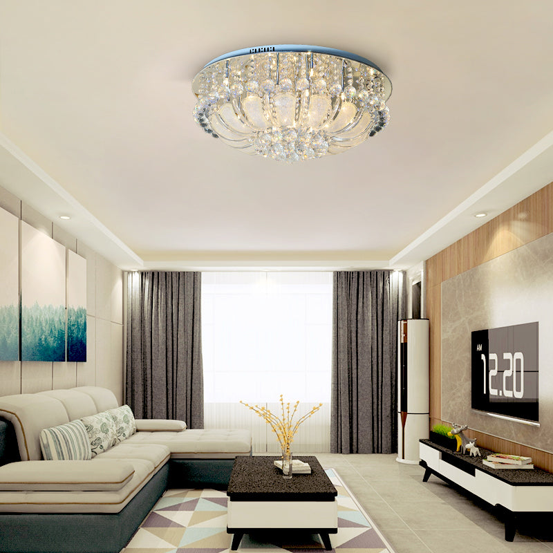 Modern Crystal Round Flush Light - 19.5"/23.5"/31.5" Wide - 6/7/13 Heads - Stainless-Steel Ceiling Mount Fixture