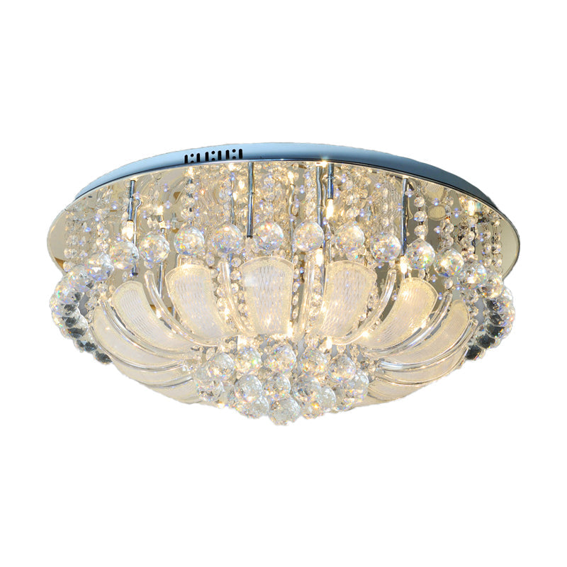 Modern Crystal Round Flush Light - 19.5"/23.5"/31.5" Wide - 6/7/13 Heads - Stainless-Steel Ceiling Mount Fixture