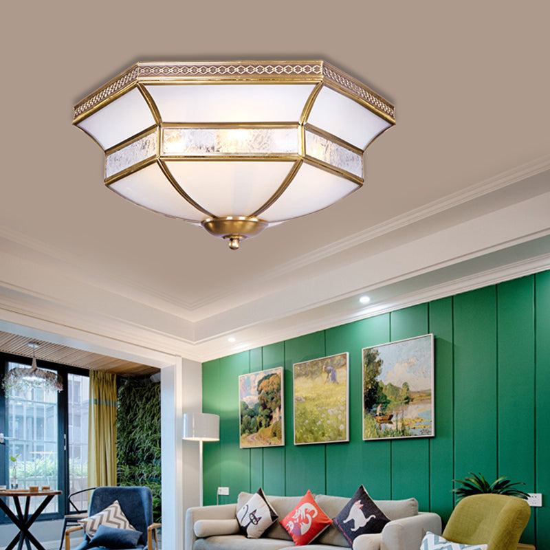Brass Scalloped Ceiling Mounted Light with White Glass Shades - 3/4 Head Flush Mount Lamp for Living Room