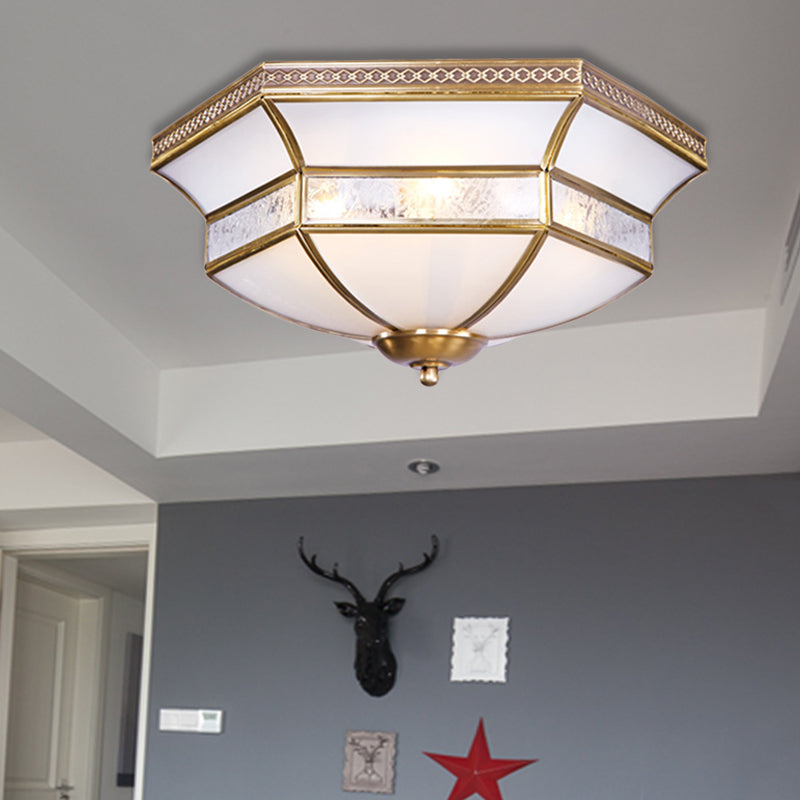Brass Scalloped Ceiling Mounted Light with White Glass Shades - 3/4 Head Flush Mount Lamp for Living Room