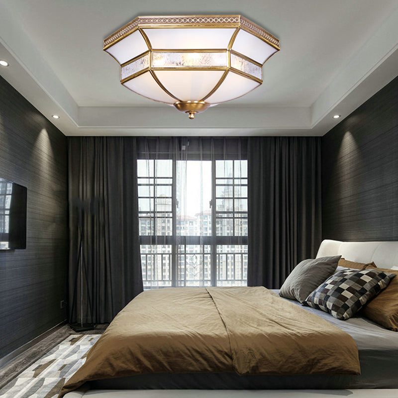 Brass Scalloped Ceiling Mounted Light with White Glass Shades - 3/4 Head Flush Mount Lamp for Living Room