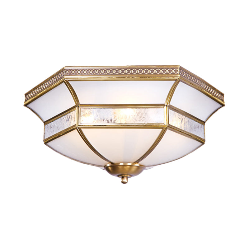 Brass Scalloped Ceiling Mounted Light with White Glass Shades - 3/4 Head Flush Mount Lamp for Living Room