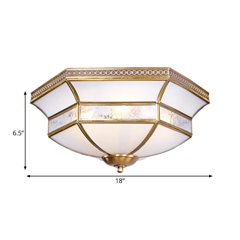 Brass Scalloped Ceiling Mounted Light with White Glass Shades - 3/4 Head Flush Mount Lamp for Living Room
