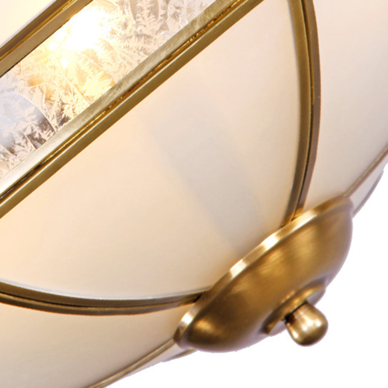 Brass Scalloped Ceiling Mounted Light with White Glass Shades - 3/4 Head Flush Mount Lamp for Living Room