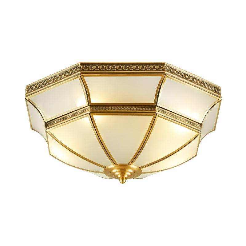 Opal-White Glass Brass Ceiling Mount Dome Chandelier for Bedroom - Colonial Flush Mount, 3/4-Light, 14"/18" Width