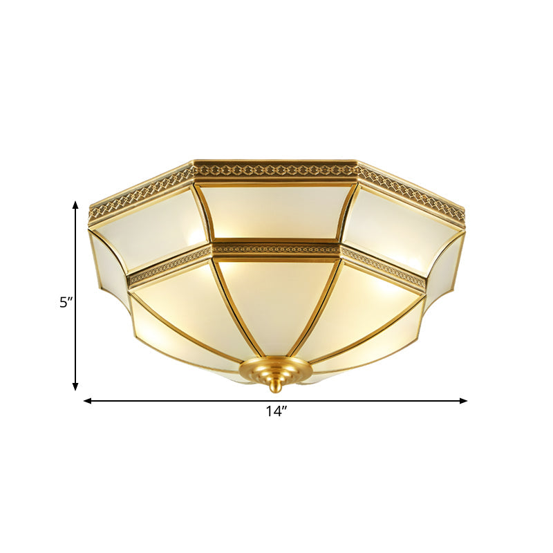 Opal-White Glass Brass Ceiling Mount Dome Chandelier for Bedroom - Colonial Flush Mount, 3/4-Light, 14"/18" Width