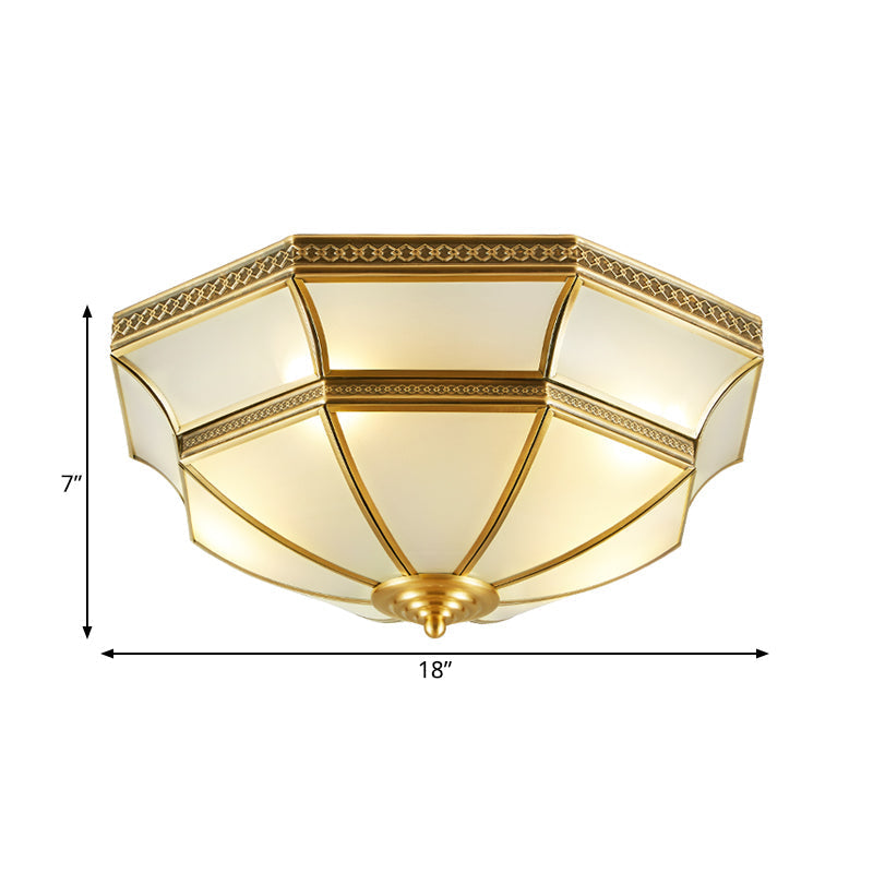 Opal-White Glass Brass Ceiling Mount Dome Chandelier for Bedroom - Colonial Flush Mount, 3/4-Light, 14"/18" Width