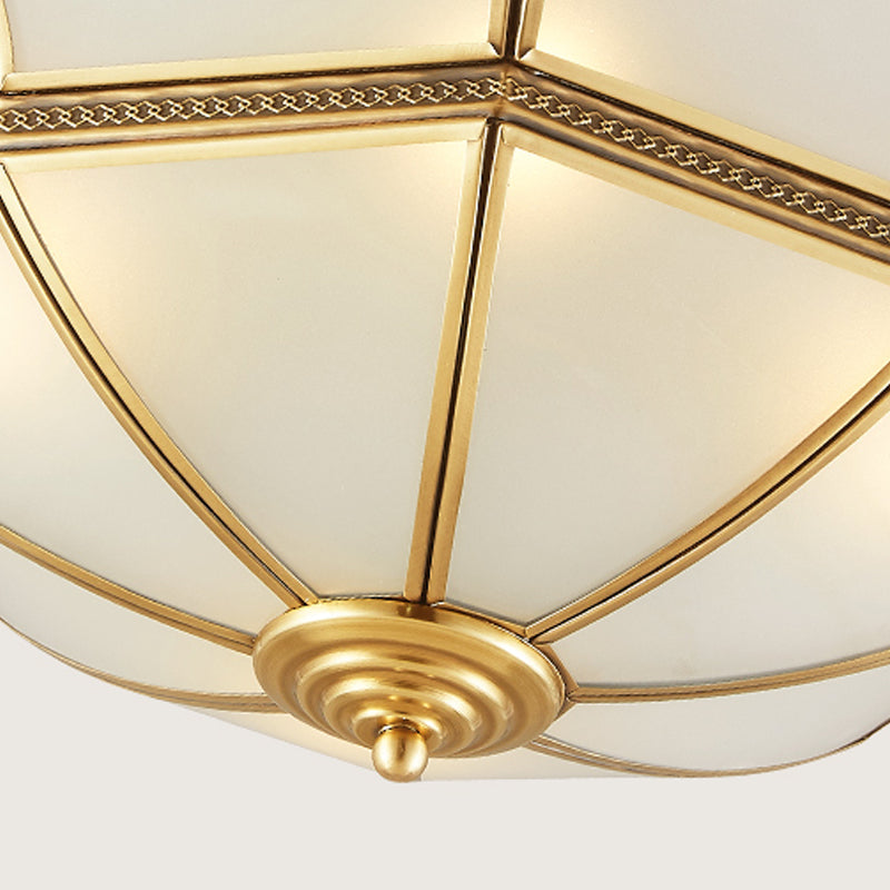 Opal-White Glass Brass Ceiling Mount Dome Chandelier for Bedroom - Colonial Flush Mount, 3/4-Light, 14"/18" Width