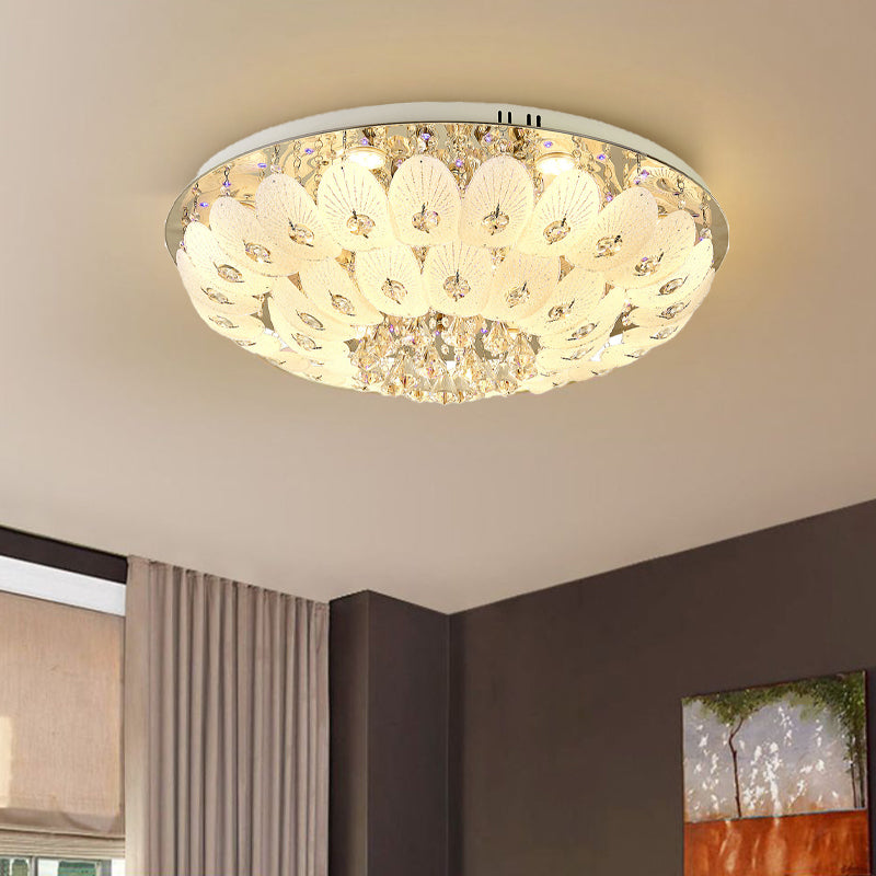 Contemporary Crystal Ceiling Light Fixture - Domed Flush Mount, 7/13 Heads, 23.5"/31.5" Wide, White