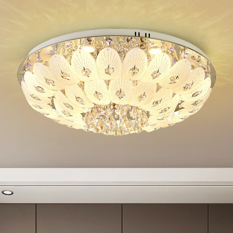 Contemporary Crystal Ceiling Light Fixture - Domed Flush Mount, 7/13 Heads, 23.5"/31.5" Wide, White