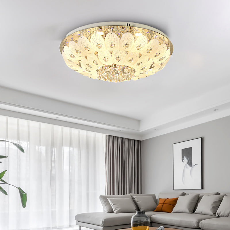 Contemporary Crystal Ceiling Light Fixture - Domed Flush Mount, 7/13 Heads, 23.5"/31.5" Wide, White