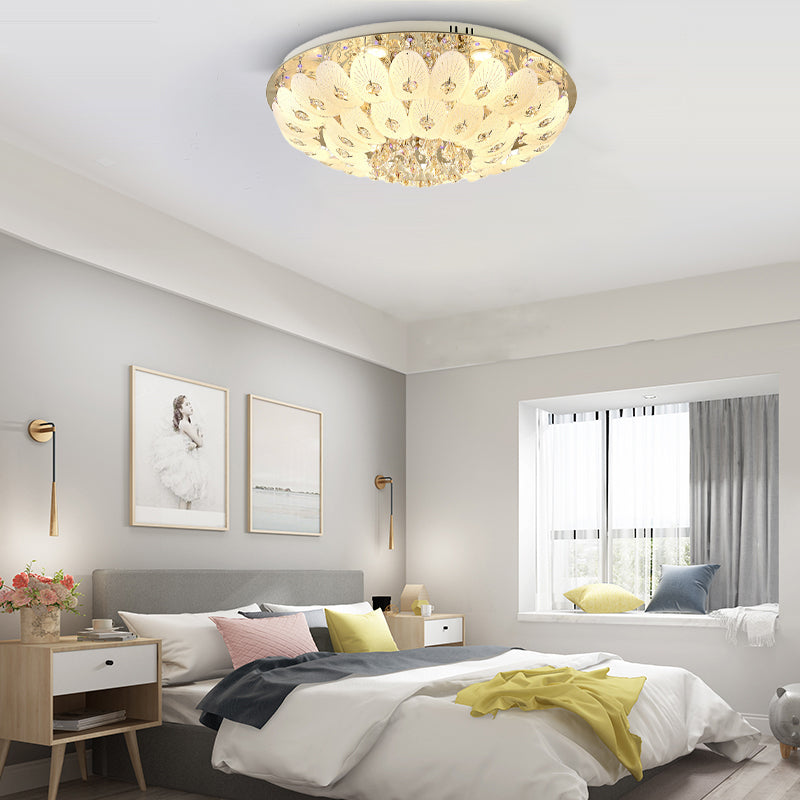 Contemporary Crystal Ceiling Light Fixture - Domed Flush Mount, 7/13 Heads, 23.5"/31.5" Wide, White