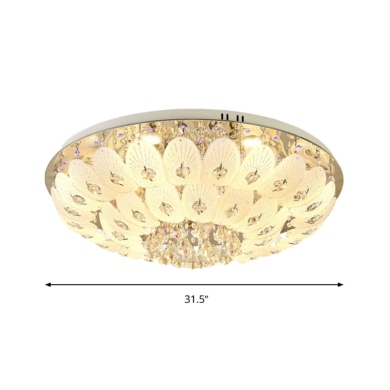 Contemporary Crystal Ceiling Light Fixture - Domed Flush Mount, 7/13 Heads, 23.5"/31.5" Wide, White