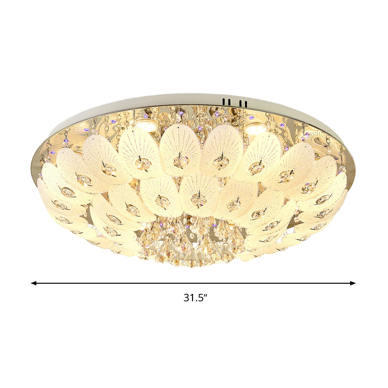 Contemporary Crystal Ceiling Light Fixture - Domed Flush Mount, 7/13 Heads, 23.5"/31.5" Wide, White