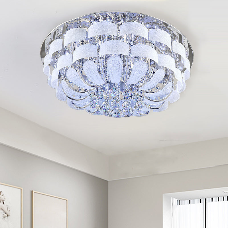 Modernist Stainless-Steel Crystal Flush Mount Ceiling Light with Cut Crystal Accents