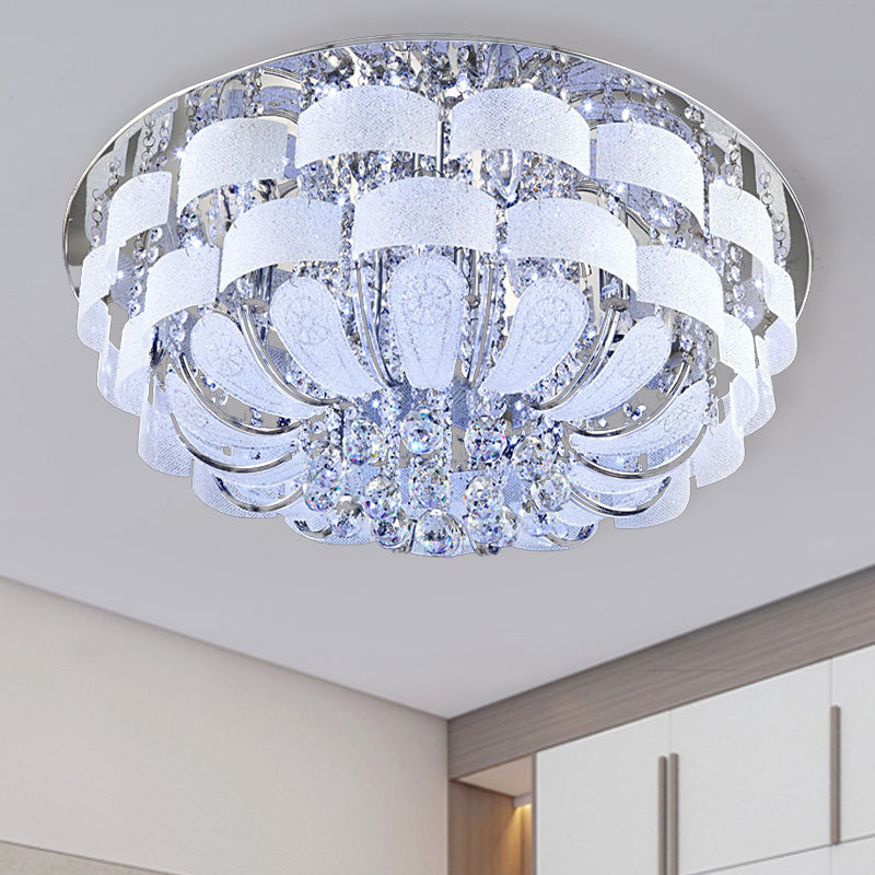 Modernist Stainless-Steel Crystal Flush Mount Ceiling Light with Cut Crystal Accents