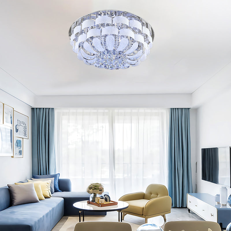 Modernist Stainless-Steel Crystal Flush Mount Ceiling Light with Cut Crystal Accents